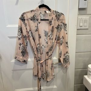 sheer floral cardigan with self tie belt